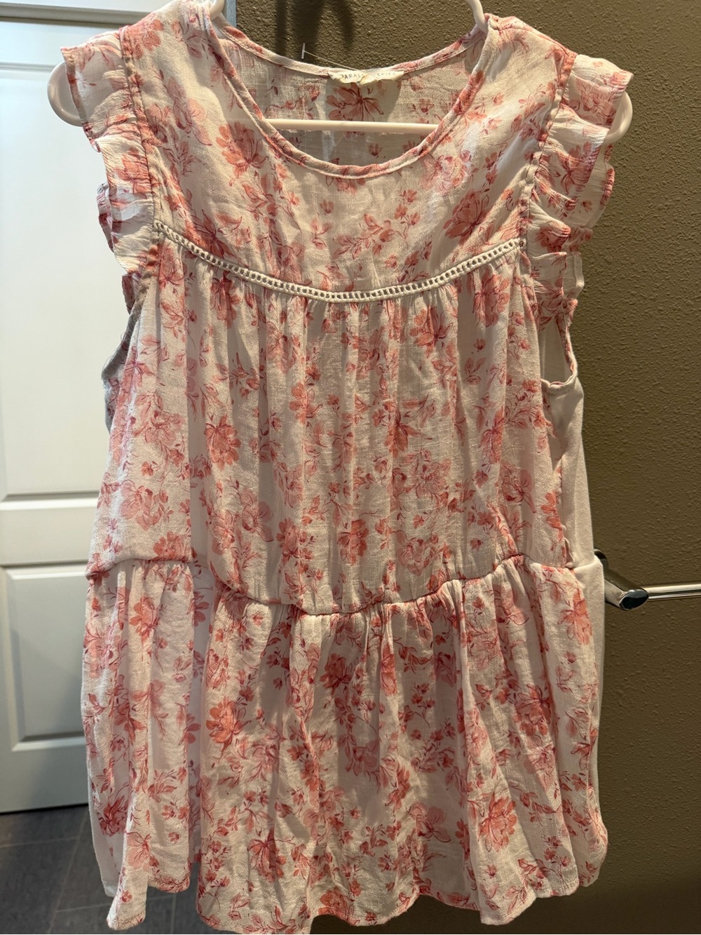 Floral Pink Ruffle Trim Women's Camisole